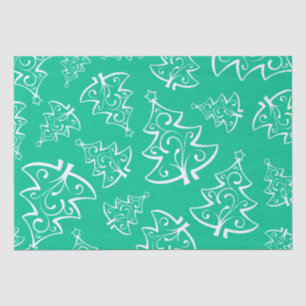 Papel De Seda Patrón de árboles de Navidad verde claro y blanco