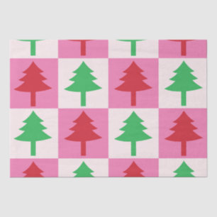Papel De Seda Patrón de árboles de Navidad verdes y rojos a cuad