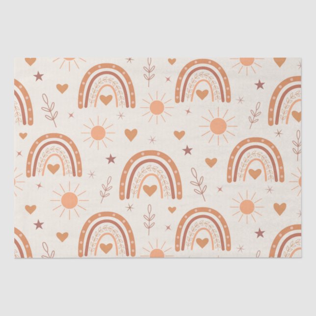 Papel De Seda Patrón de arcoíris boho de terracota (Anverso)