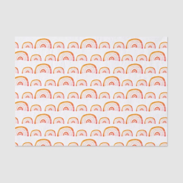Papel De Seda patrón de arcoíris de acuarela naranja boho (Anverso)