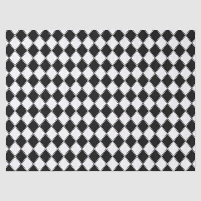 Papel De Seda Patrón de arglos de diamante negro y blanco (Anverso)
