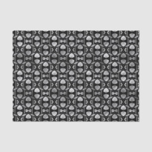 Papel De Seda Patrón de Art Decó Floral Plata y Negra