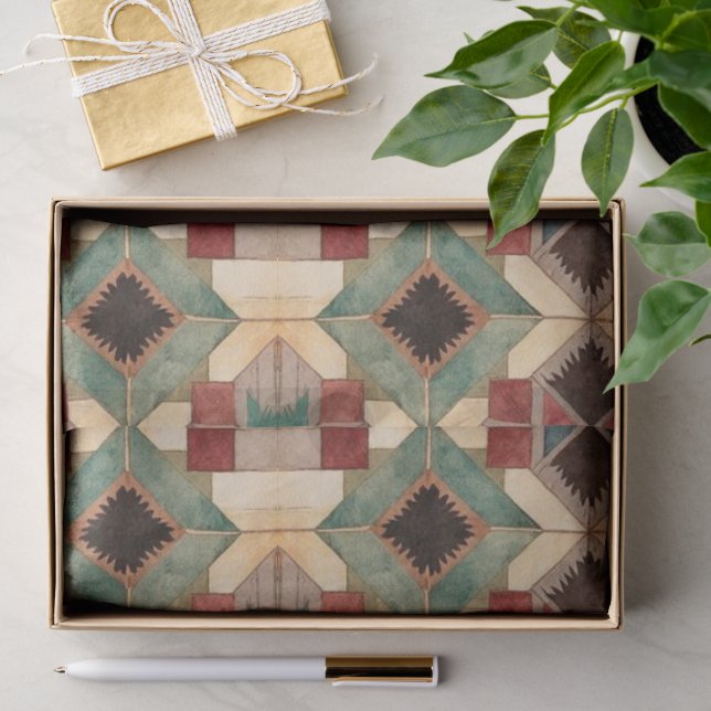 Papel De Seda patrón de arte de bloque de colcha geométrica vint (Regalo )