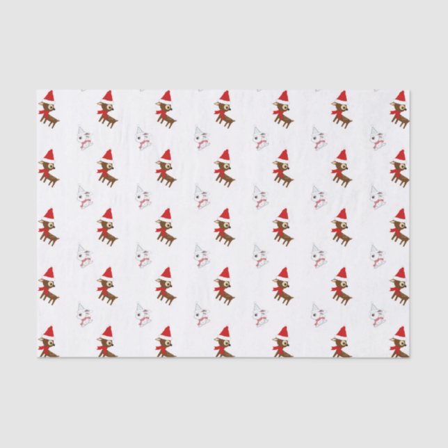 Papel De Seda Patrón de arte de conejitos de nieve y Navidades d (Anverso)
