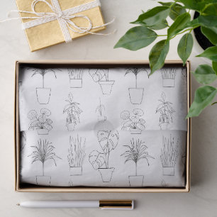 Papel De Seda Patrón de arte de línea de plantas de interior bot