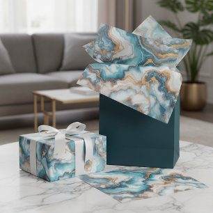 Papel De Seda Patrón de Arte de Mármol Azul Turquesa Verde Oscur