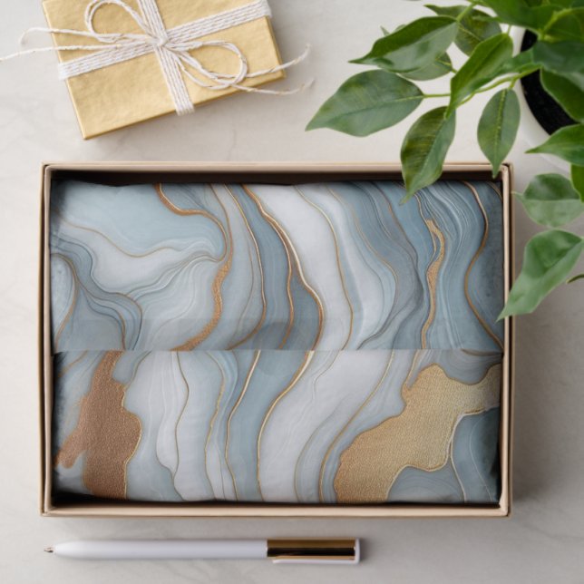 Papel De Seda Patrón de arte de mármol dorado azul gris oscuro V (Regalo )