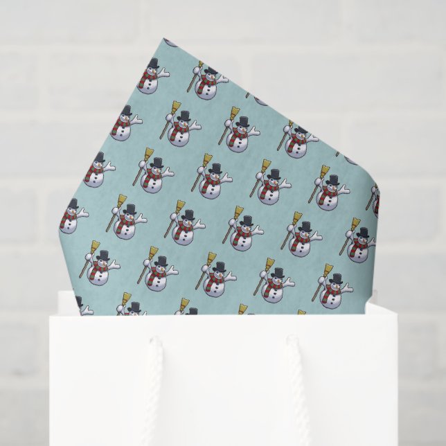 Papel De Seda Patrón de arte de Pixel para Navidades de Snowman (Bolsa de regalo)