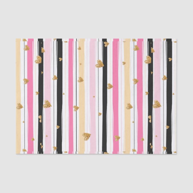 Papel De Seda Patrón de audífonos y rayas de oro dibujados a man (Anverso)