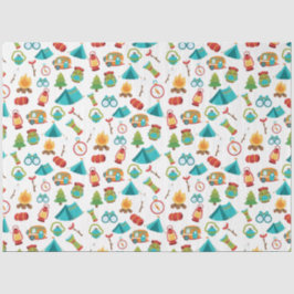 Papel De Seda Patrón de aventura de camping en blanco