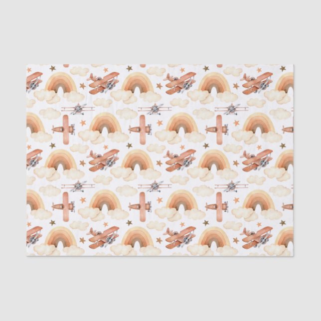 Papel De Seda Patrón de avión arco iris de color de agua suave (Anverso)