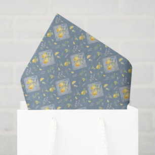 Papel De Seda Patrón de azulejo italiano de limón acuarela azul