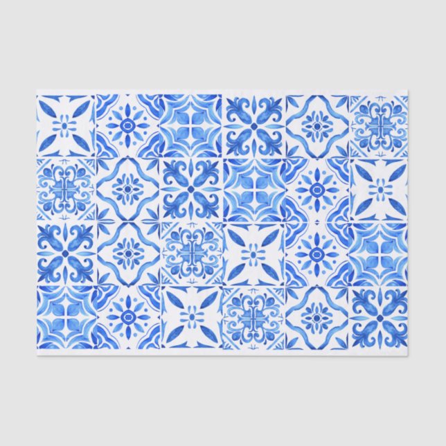 Papel De Seda Patrón de azulejos azules azules de origen azul ma (Anverso)