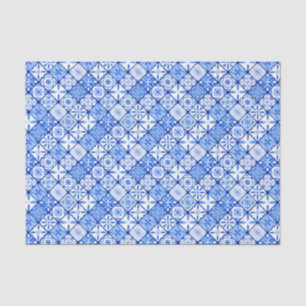Papel De Seda Patrón de baldosas azules y blancas italianas medi