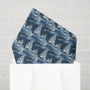 Papel De Seda Patrón de baldosas de árboles nevados de invierno