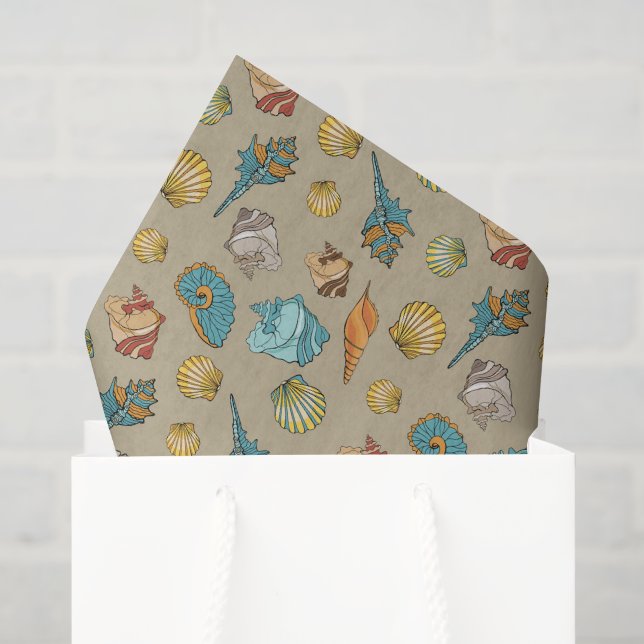 Papel De Seda patrón de baldosas de conchas de playa lindas (Bolsa de regalo)