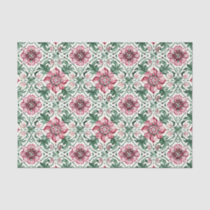 Papel De Seda Patrón de baldosas de flores rojas y verdes de dec