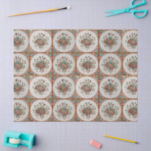 Papel De Seda Patrón de baldosas de terracota floral vintage