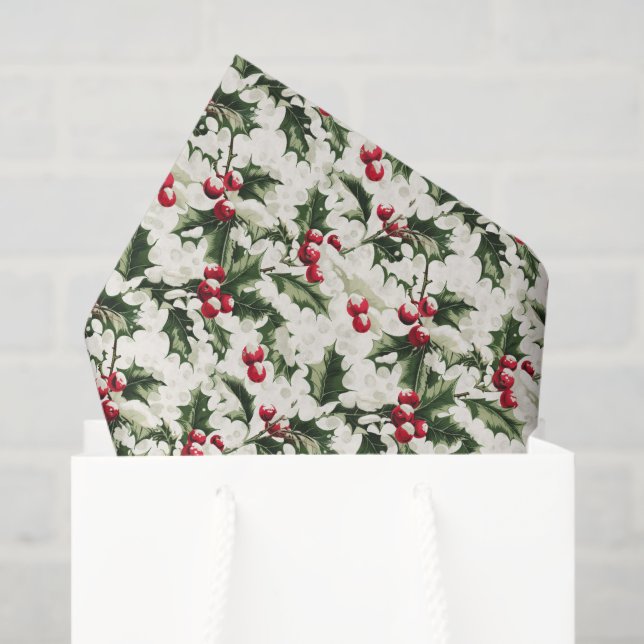 Papel De Seda Patrón de baldosas holly de los navidades (Bolsa de regalo)