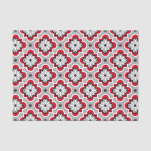 Papel De Seda Patrón de baldosas marroquí - Gris y rojo