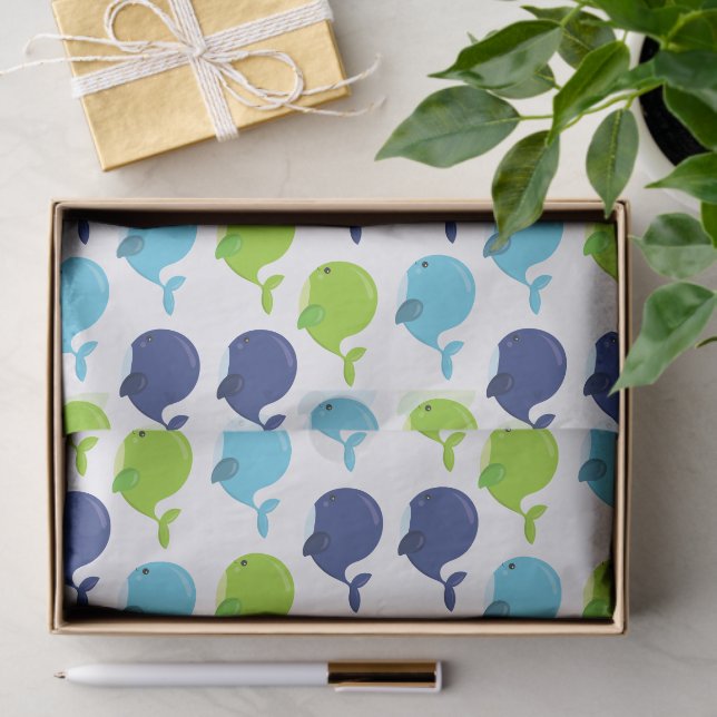 Papel De Seda Patrón De Ballenas, Ballenas Cuestas, Animales Mar (Regalo )