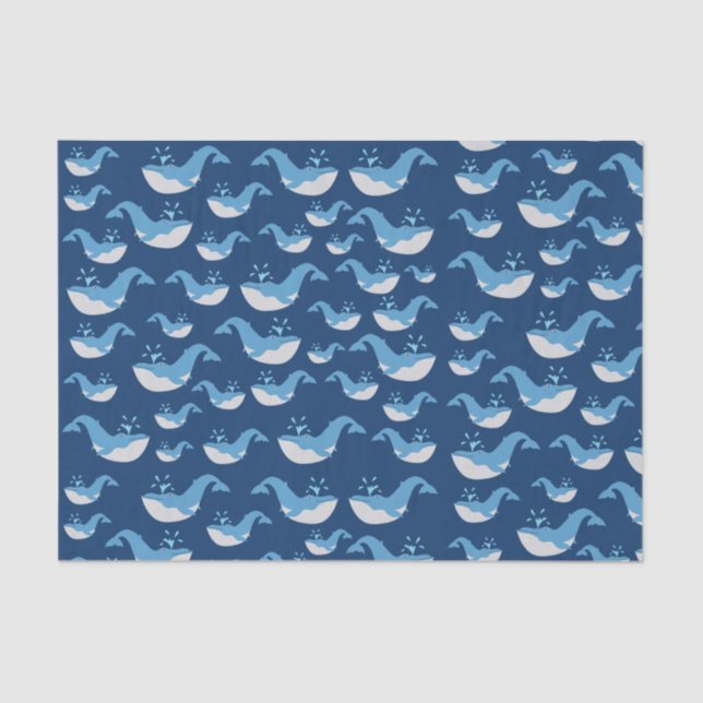 Papel De Seda Patrón de ballenas del océano azul profundo (Anverso)