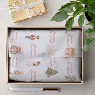 Papel De Seda Patrón de ballet de cascanueces con acuarela rosa