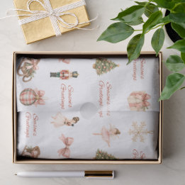 Papel De Seda Patrón de ballet de cascanueces con acuarela rosa