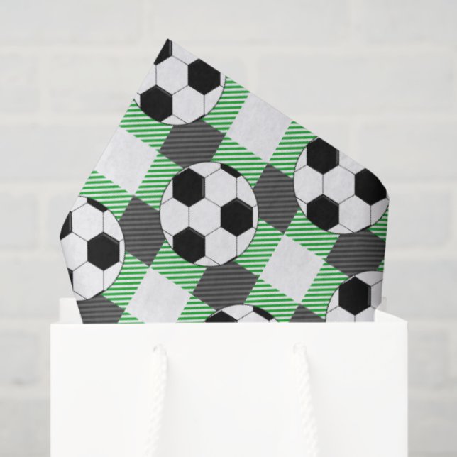 Papel De Seda Patrón de baloncesto de fútbol en blanco y verde n (Bolsa de regalo)