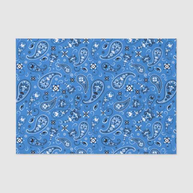 Papel De Seda Patrón de Bandana de Paisley Azul Retro (Anverso)