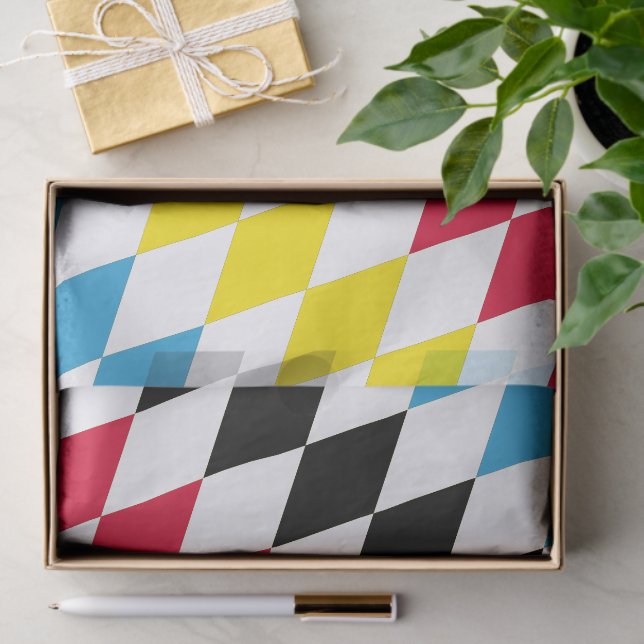 Papel De Seda Patrón de bandera de diamante azul amarillo rojo n (Regalo )