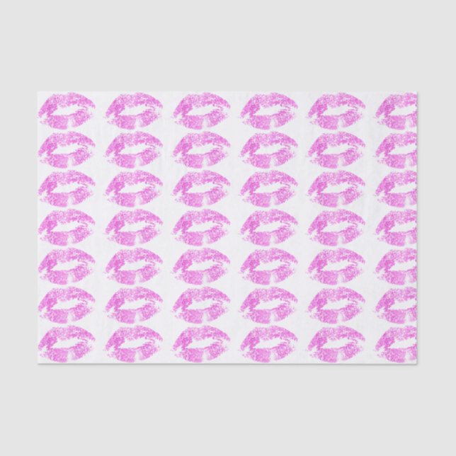Papel De Seda Patrón de besos de los labios rosados calientes (Anverso)