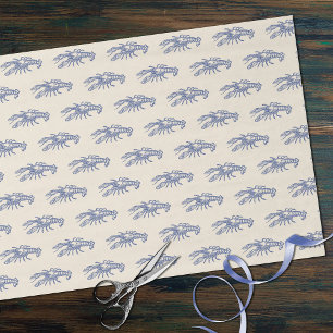 Papel De Seda Patrón de bogavante de la vida marina azul beige
