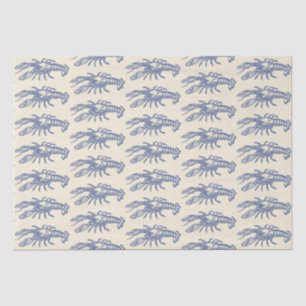 Papel De Seda Patrón de bogavante de la vida marina azul beige
