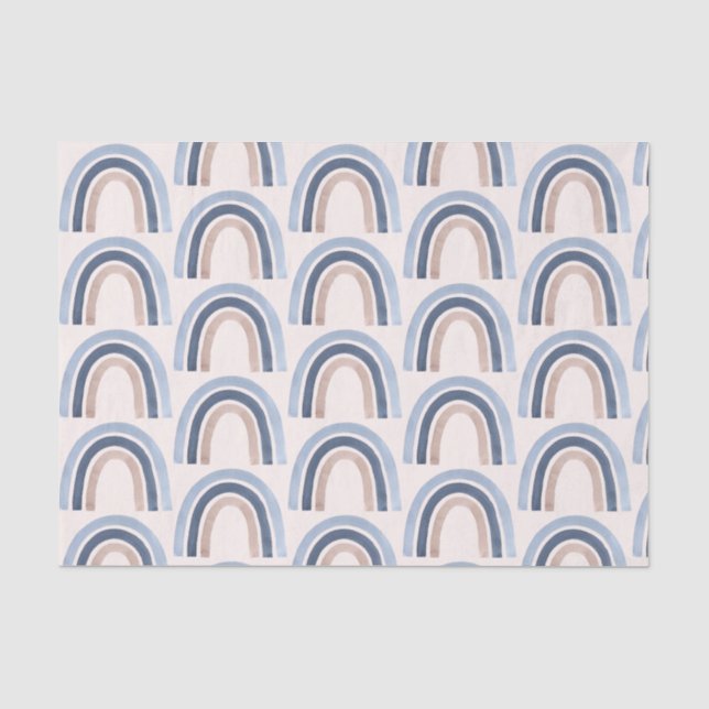 Papel De Seda Patrón de boho arcoiris azul y rosa (Anverso)