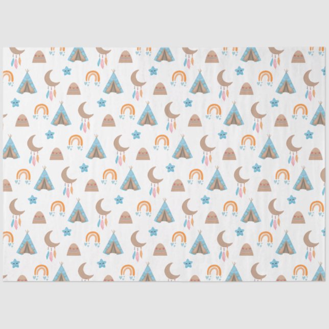 Papel De Seda Patrón de boho moderado en blanco (Anverso)