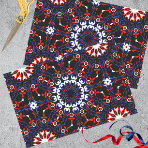 Papel De Seda Patrón de Boho Mosaic de la etnia azul rojo negro