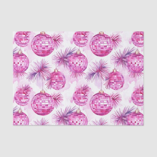 Papel De Seda Patrón de bolas disco rosadas festivas (Anverso)