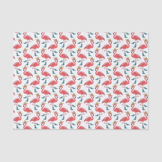 Papel De Seda Patrón de Boots y Gorras Flamingo Cowboy (Anverso)