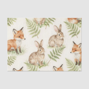 Papel De Seda Patrón de bosque de zorro y conejo en acuarela
