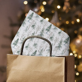 Papel De Seda Patrón de bosque evergreen de invierno