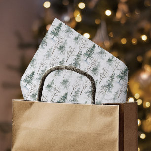 Papel De Seda Patrón de bosque evergreen de invierno