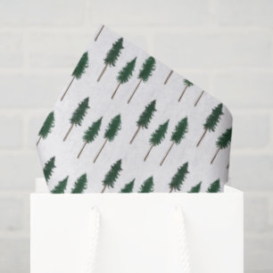 Papel De Seda Patrón de bosque retro minimalista de pinos de inv