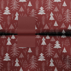 Papel De Seda Patrón de bosques de árboles de Navidad plateado y