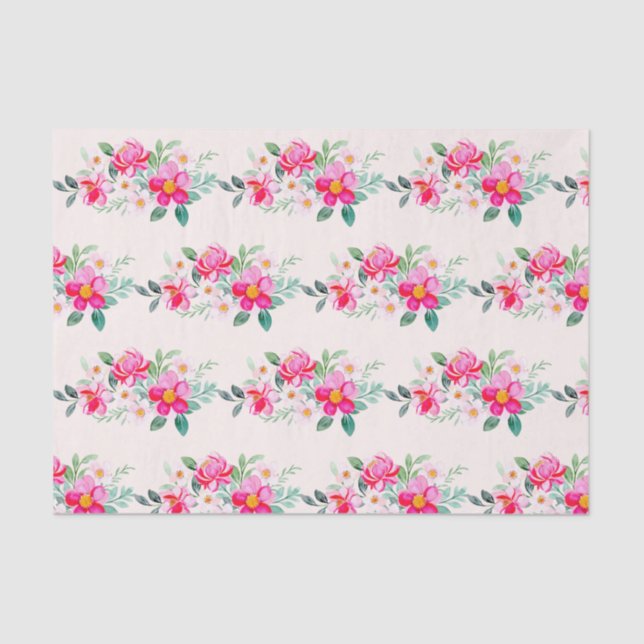 Papel De Seda Patrón de Bouquet de flores rosadas de Bonito jugu (Anverso)