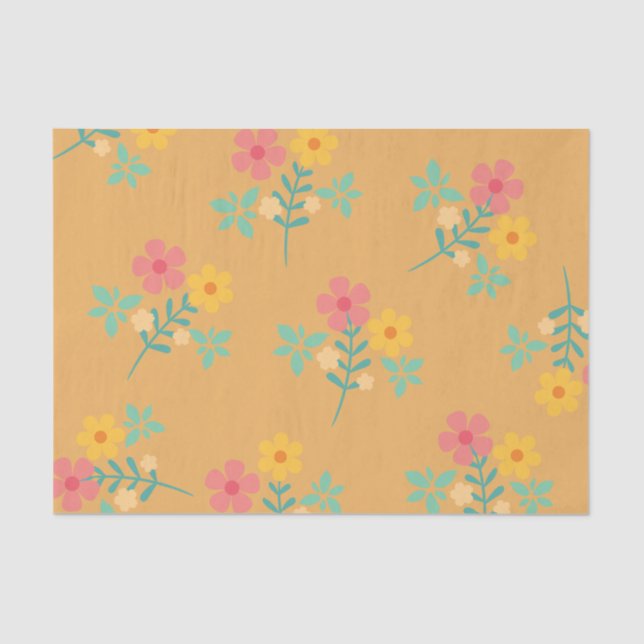 Papel De Seda Patrón de Bouquet Mustard Retro Daisy (Anverso)