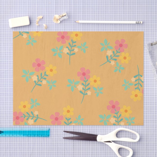 Papel De Seda Patrón de Bouquet Mustard Retro Daisy (Artesanía)