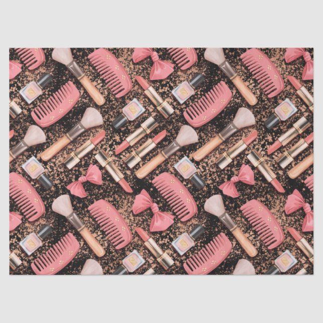 Papel De Seda Patrón de brillo de cosméticos rosa  (Anverso)