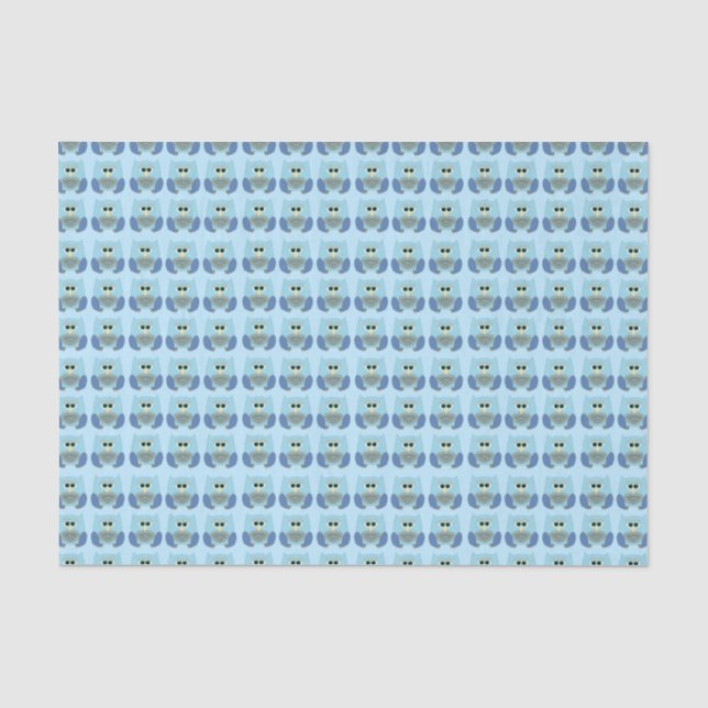 Papel De Seda Patrón de búho azul claro lindo  (Anverso)