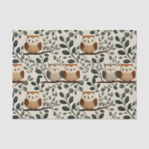 Papel De Seda Patrón de búho y hoja de bosque